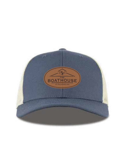 Curved Trucker Light Navy - Leather Tan